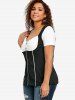 T-shirt Boutonné Bicolore Grande Taille à Volants - Noir M | US 10
