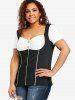 T-shirt Boutonné Bicolore Grande Taille à Volants - Noir M | US 10
