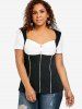 Plus Size Buttons Ruched Sweetheart Neck Two Tone T-shirt -  