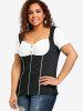 Plus Size Buttons Ruched Sweetheart Neck Two Tone T-shirt -  