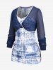 Plus Size Lace Trim Tie Dye Surplice T-shirt (Adjustable Shoulder Strap) -  