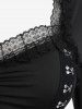 Plus Size Lace Trim Layered Rivet Ruched Cinched T-shirt -  