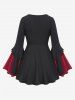 Plus Size Lace Trim Layered Rivet Ruched Cinched T-shirt -  