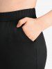 Plus Size Mesh Floral Lace Trim Pockets Flare Pants -  