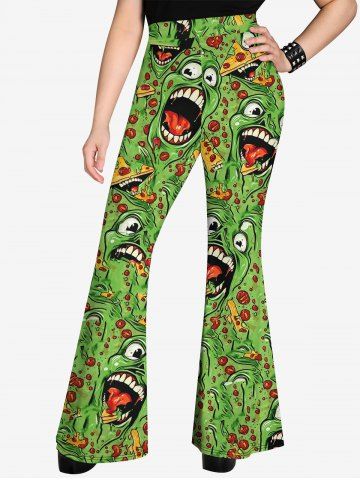 Gothic Monster Face Print Flare Pants