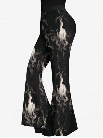 Pantalon Évasé Froncé à Imprimé Feu Style Gothique - BLACK - 6X