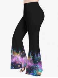 Plus Size Tie Dye Star Sparkling Sequin Print Flare Pants -  