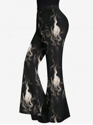 Pantalon Évasé Froncé à Imprimé Feu Style Gothique - Noir 6X