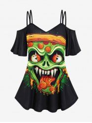 Gothic Monster Face Print Cold Shoulder Cami T-shirt -  