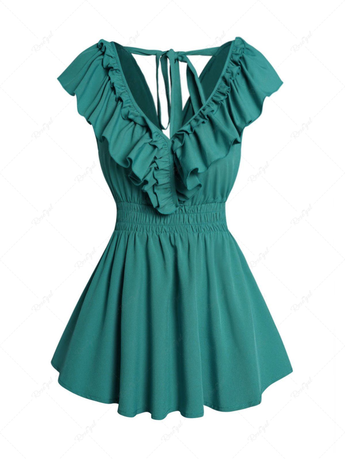 Trendy Ruffles Flounce Solid Color Elastic Waist Tank Top  