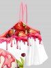 Skull Strawberry Bloody Print Cold Shoulder T-shirt And  Skull Print Flare Pants Gothic Outfit -  