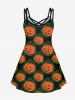 Gothic Pumpkin Print Crisscross Strappy Cami Dress -  