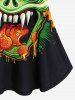 T-shirt Gothique Visage de Monstre Imprimé à Epaule Dénudée - Noir 6X