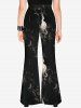 Pantalon Évasé Froncé à Imprimé Feu Style Gothique - Noir 5X