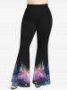 Plus Size Tie Dye Star Sparkling Sequin Print Flare Pants -  