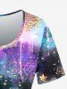 Plus Size Tie Dye Star Sparkling Sequin Print T-shirt -  