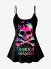 Plus Size Skull Glitter Print Boyshorts Tankini Swimsuit (Adjustable Shoulder Strap) -  