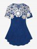 T-shirt Zippé 3D Floral Imprimé en Dentelle de Grande Taille - Bleu L