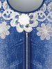 T-shirt Zippé 3D Floral Imprimé en Dentelle de Grande Taille - Bleu L