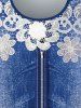 T-shirt Zippé 3D Floral Imprimé en Dentelle de Grande Taille - Bleu 5X