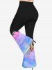 Plus Size Colorful Sparkling Butterfly Print Flare Pants -  