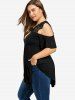 Plus Size Lace Panel Keyhole Asymmetric Cold Shoulder T-shirt -  