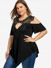 Plus Size Lace Panel Keyhole Asymmetric Cold Shoulder T-shirt -  