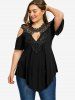 Plus Size Lace Panel Keyhole Asymmetric Cold Shoulder T-shirt -  