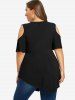 Plus Size Lace Panel Keyhole Asymmetric Cold Shoulder T-shirt -  
