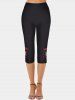 Mushroom Print Elastic Waist Casual Capri Leggings -  