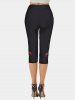 Legging Capri Décontracté à Imprimé Champignon à Taille Elastique - Noir M