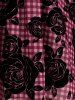 Plus Size Plaid Rose Printed Tie Buckle Flare Sleeves T-shirt -  