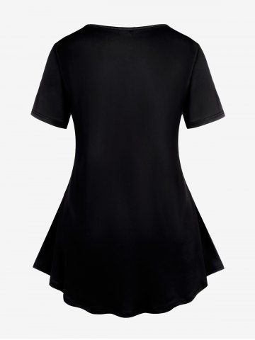 Halloween Plus Size Witch Bat Branch Broom Print Short Sleeves T-shirt