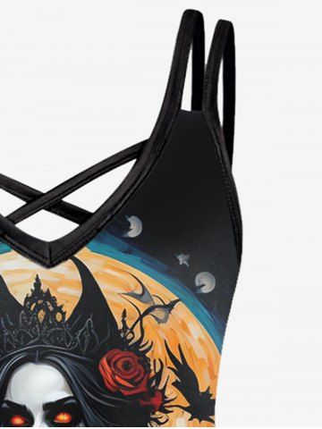 Gothic Wizard Bat Moon Cat Print Crisscross Cami Dress