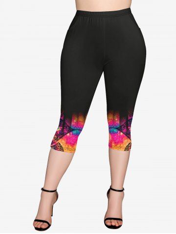 Plus Size Tie Dye Paisley Print Pockets Capri Leggings
