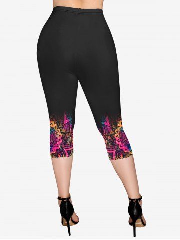 Plus Size Tie Dye Paisley Print Pockets Capri Leggings