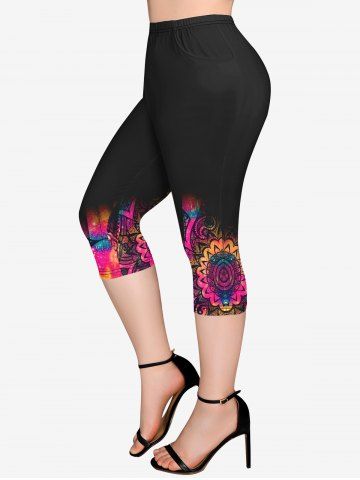 Plus Size Tie Dye Paisley Print Pockets Capri Leggings