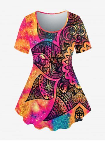 Plus Size Tie Dye Glitter Paisley Print T-shirt - MULTI-A - M