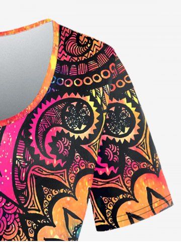 Plus Size Tie Dye Glitter Paisley Print T-shirt