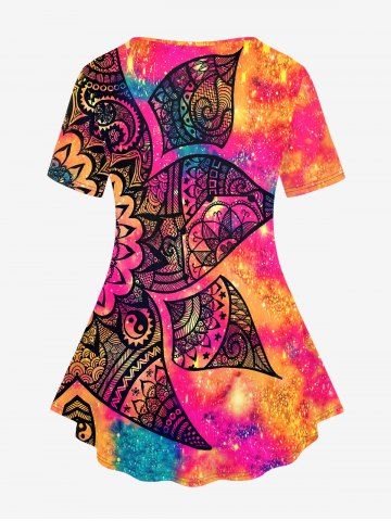 Plus Size Tie Dye Glitter Paisley Print T-shirt