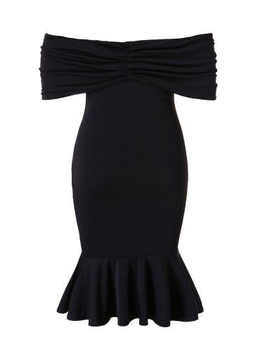 Plus Size Ruffles Off The Shoulder Bow Mermaid Midi Dress
