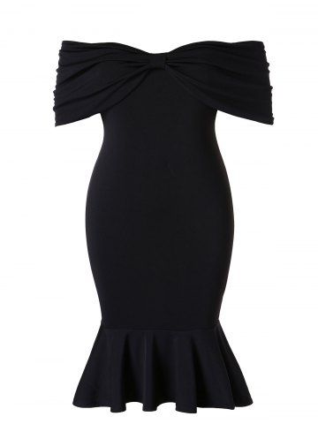 Plus Size Ruffles Off The Shoulder Bow Mermaid Midi Dress