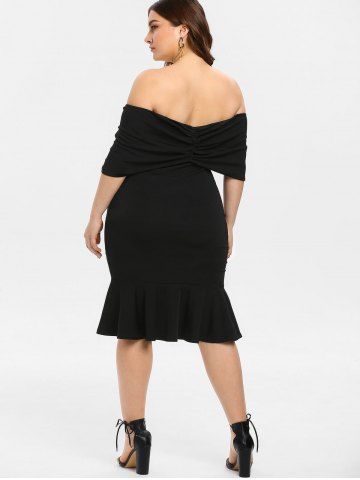 Plus Size Ruffles Off The Shoulder Bow Mermaid Midi Dress