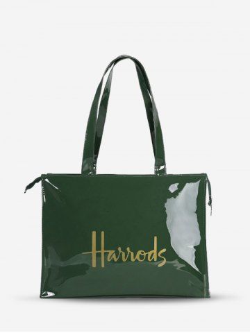 Women's Casual Daily Letter Pattern Waterproof PVC Large Capacity Work Office Tote Bag - DEEP GREEN - L