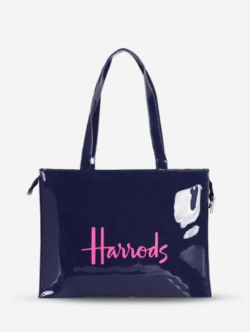 Women's Casual Daily Letter Pattern Waterproof PVC Large Capacity Work Office Tote Bag - DEEP BLUE - L