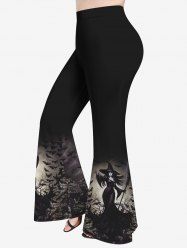 Plus Size Wizard Bat Branch Print Flare Pants -  