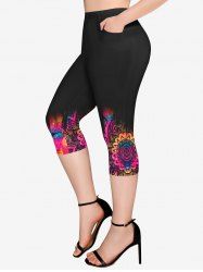 Plus Size Tie Dye Paisley Print Pockets Capri Leggings -  