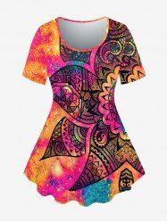 Plus Size Tie Dye Glitter Paisley Print T-shirt -  