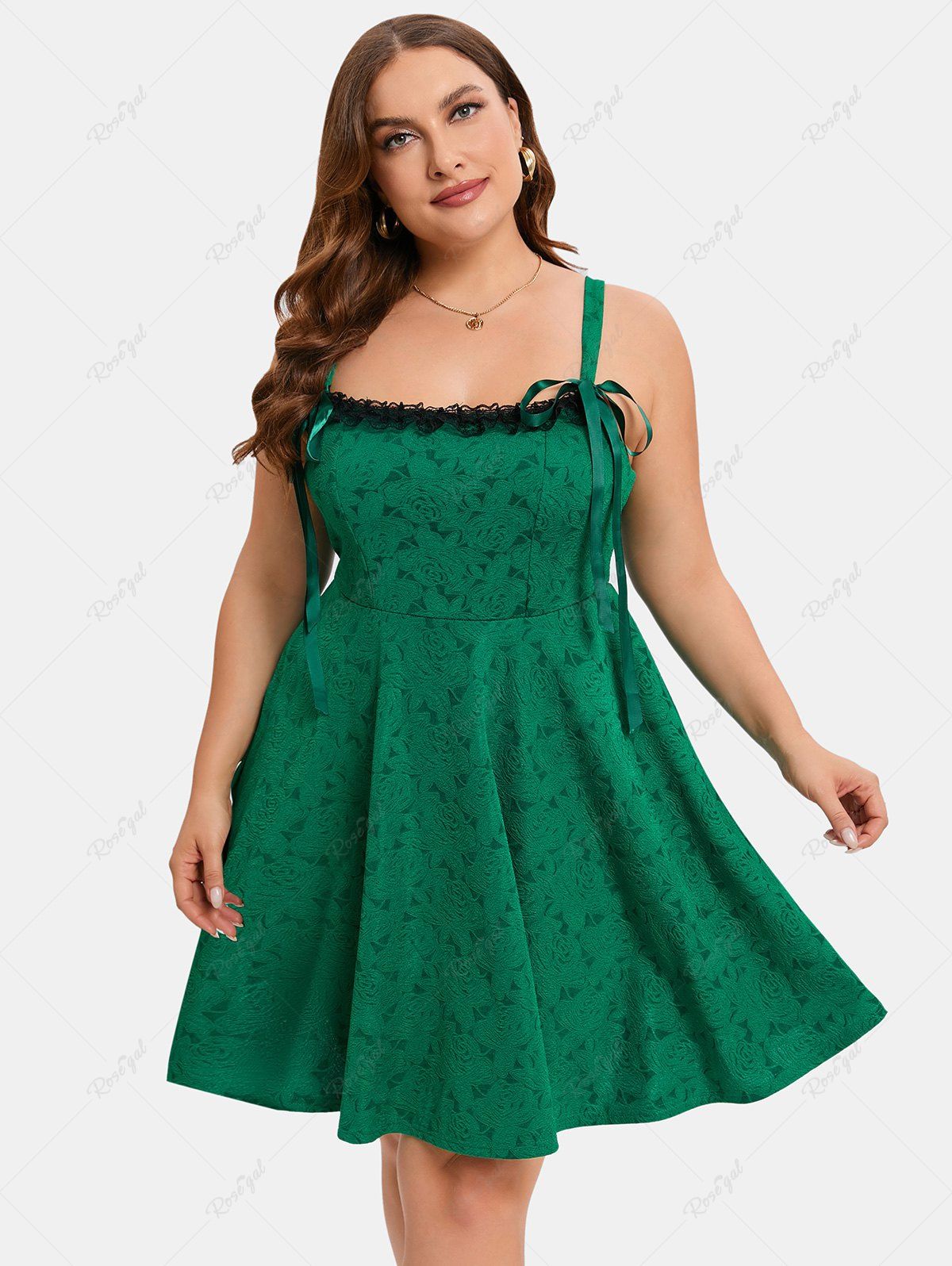 Affordable Plus Size Ribbon Floral Lace Vintage Dress  