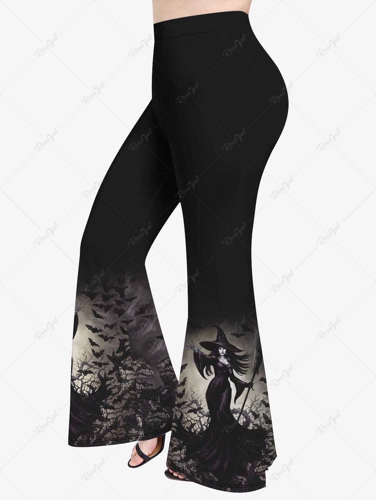 Outfit Plus Size Wizard Bat Branch Print Flare Pants  